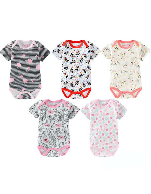 6M Short sleeve Baby Girl Cotton onesie romper bodysuit Soft Breathable Five Beautiful Designs